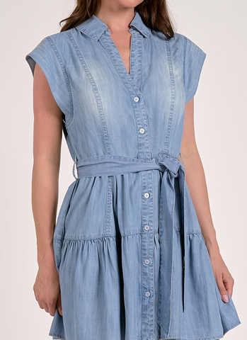 Emilia Denim Button Down Belted Dress