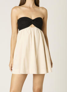 Color Block Strapless Babydoll Dress