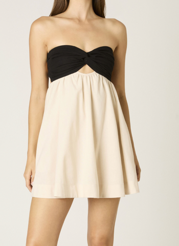 Color Block Strapless Babydoll Dress