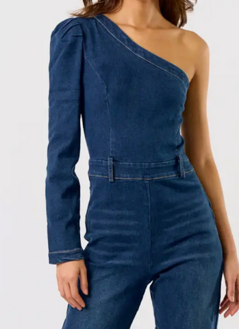 Jamie One Shoulder Denim Jumpsuit
