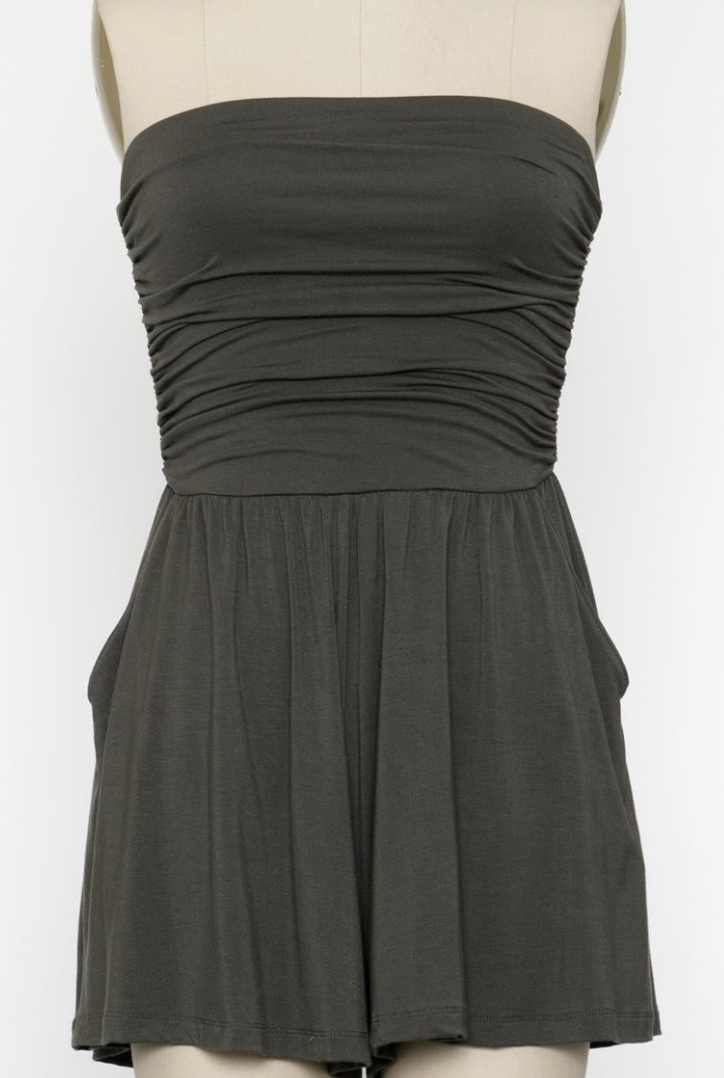 Jess Strapless Ruched Romper