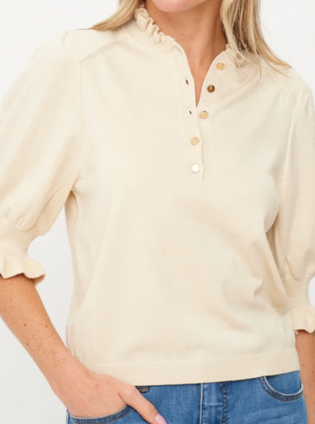 Jayne Ruffle Sleeve Light Knit Sweater