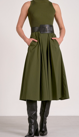 Livia Mix Media Mock Neck Midi Dress