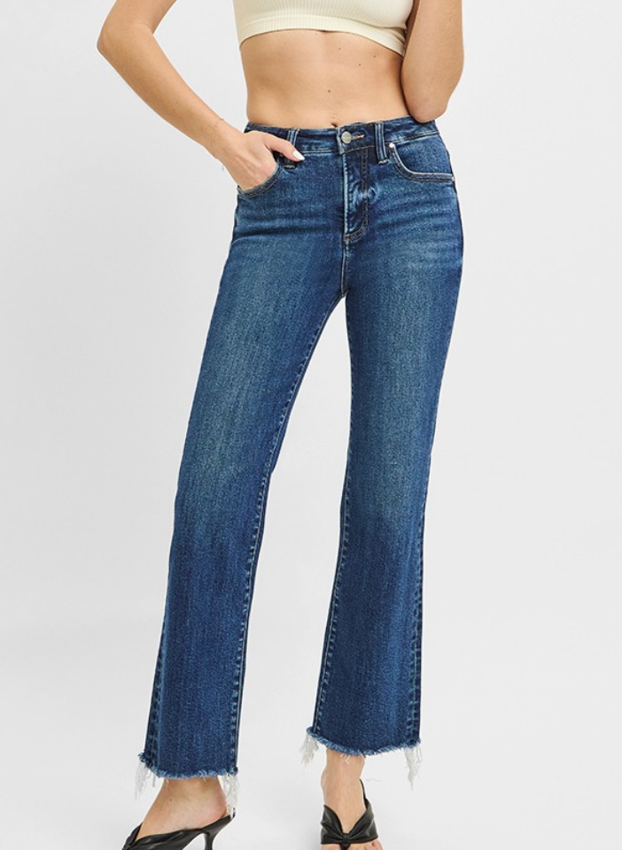 Avery Frayed Hem Slim Straight Leg Jeans