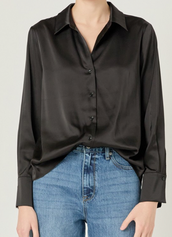 Audrey Classic Button Down Satin Top