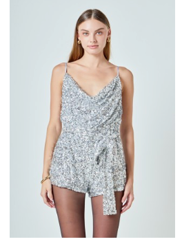 Blair Cowl Neck Sequin Romper