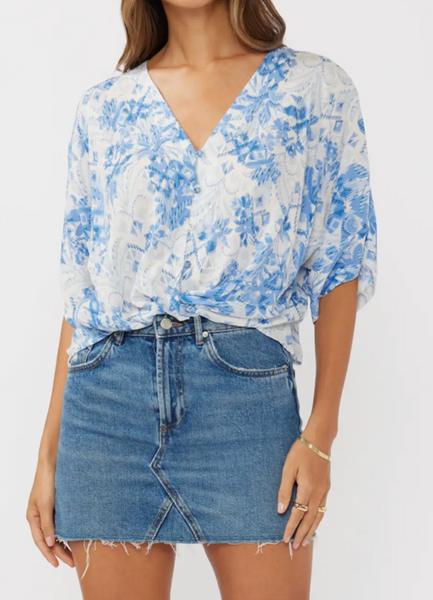 Grace Twist Front Print Top