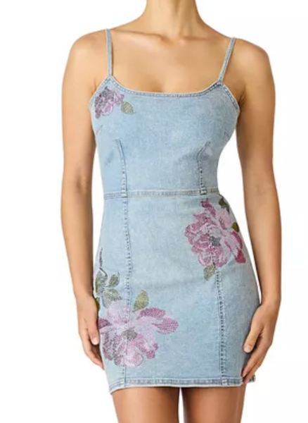 Giselle Floral Rhinestone Denim Dress