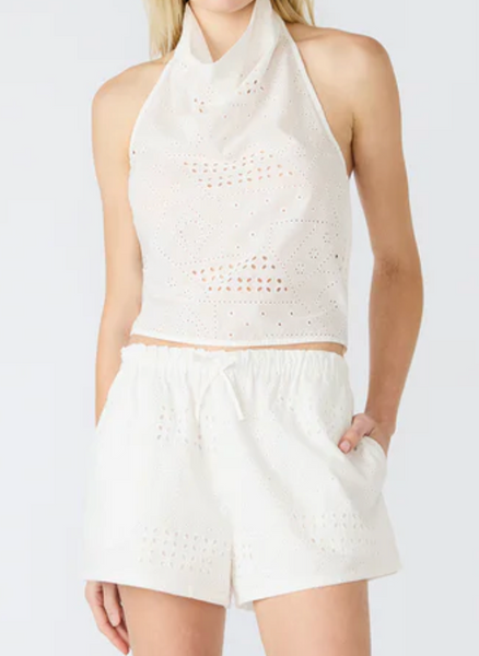 Louisa Eyelet  Halter Neck Top/Shorts Set