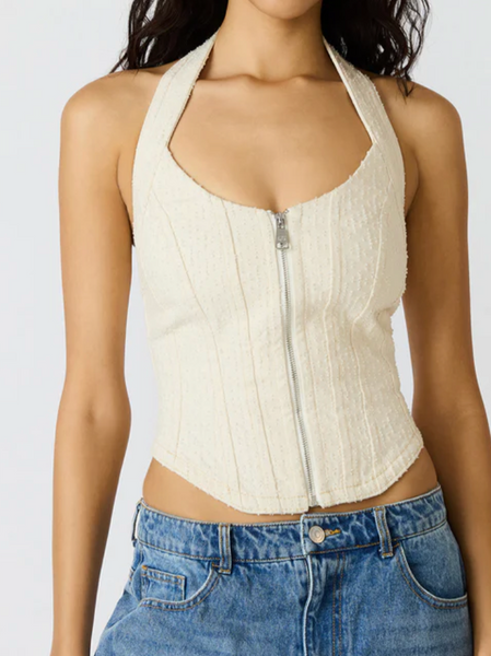 Natasha Texture Denim Halter Neck Top