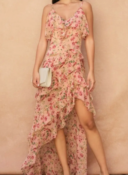 Rose Floral Ruffle Maxi Dress