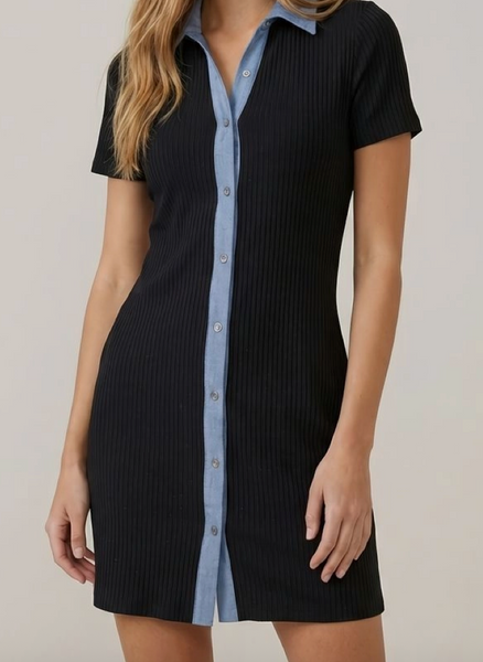 Demi Denim Contrast Short Sleeve Dress