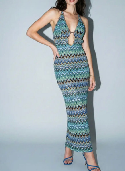 Mel Abstract Plunging Midi Dress