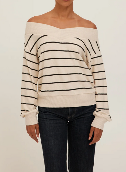 Sonia Stripe Brushed Hacci Wide V Pull Over