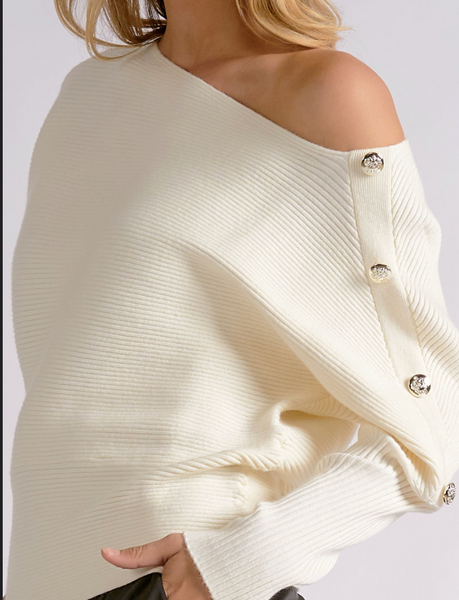 Nia Button Detail Off Shoulder Sweater