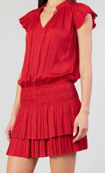 Kerri Pleated Flutter Sleeve Dress