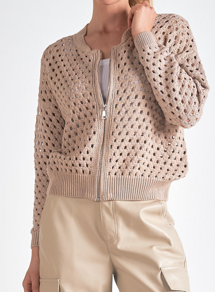 Brandy Open Knit Zip Cardigan