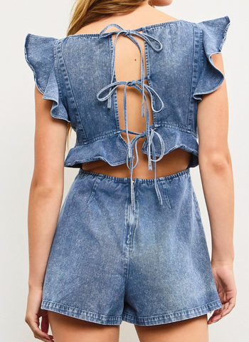 Kali Tie Back Denim Romper