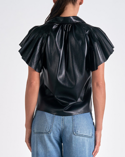 Harper Flutter Sleeve Faux Leather Top