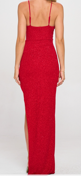 Glitter Side Slit Maxi Dress