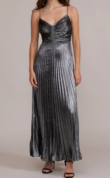 Rose Pleated Metallic Dress