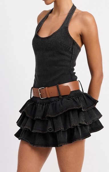 Jadyn Ruffle Belted Denim Dress