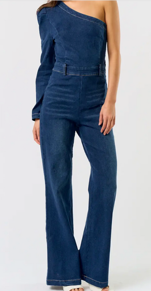 Jamie One Shoulder Denim Jumpsuit