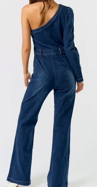 Jamie One Shoulder Denim Jumpsuit