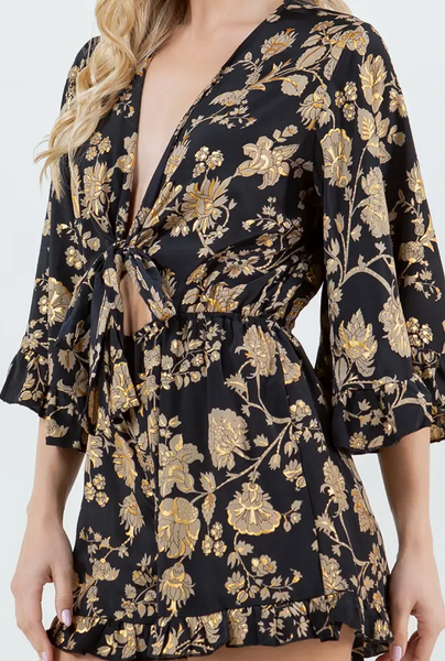 Kayla Tie Front Print Romper