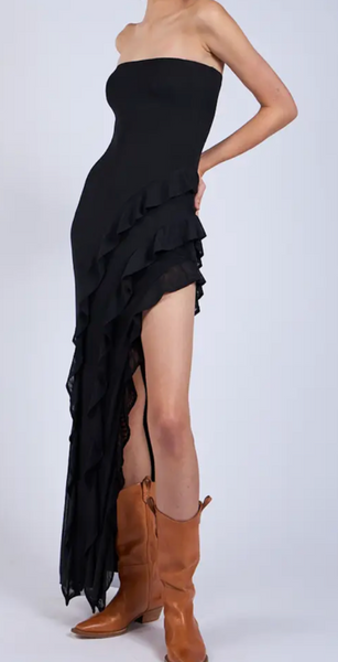 Valentina Ruffle High Slit Dress