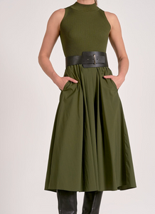 Livia Mix Media Mock Neck Midi Dress