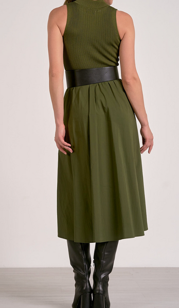 Livia Mix Media Mock Neck Midi Dress