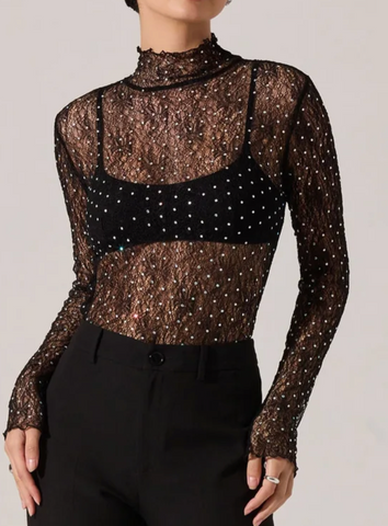 Alia Lace Rhinstone Top