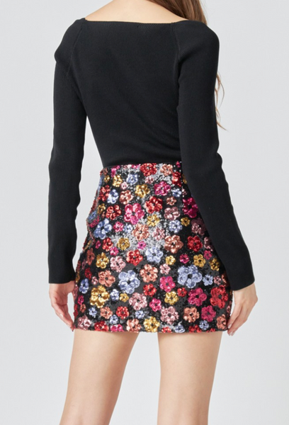 Gia Sequin Floral Skirt