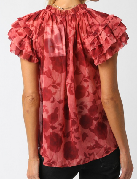 Elana Ruffle Shoulder Print Top