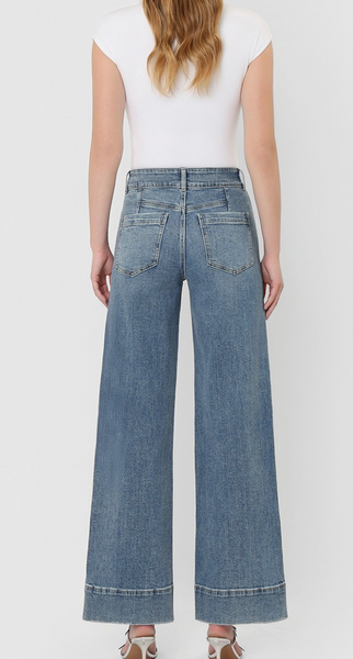 Faye High Rise Half Yoke Trouser Hem Wide Jeans