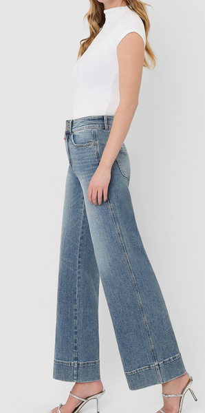 Faye High Rise Half Yoke Trouser Hem Wide Jeans