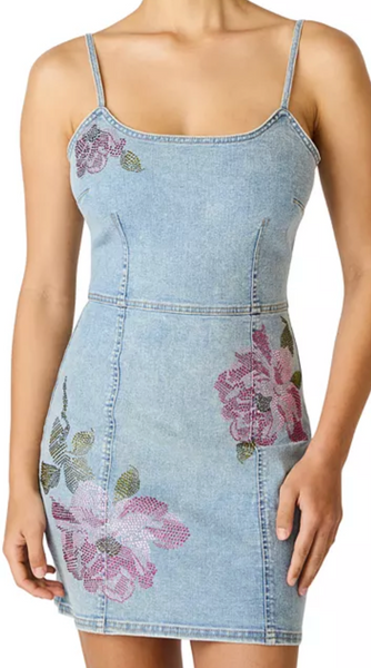 Giselle Floral Rhinestone Denim Dress