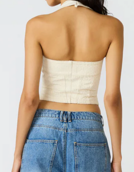 Natasha Texture Denim Halter Neck Top