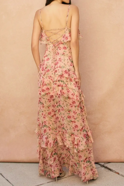 Rose Floral Ruffle Maxi Dress