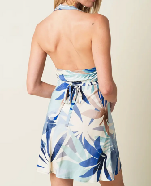 Eliana Blue Palm Mini Dress