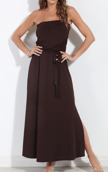 Lucia Side Slits Strapless Maxi Dress