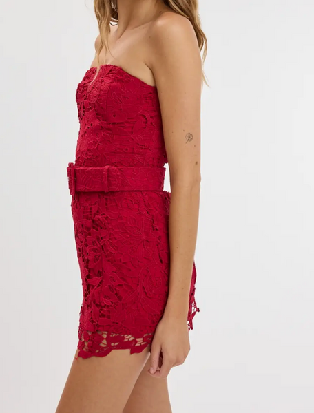 Bella Lace Belted Mini Dress With Shorts