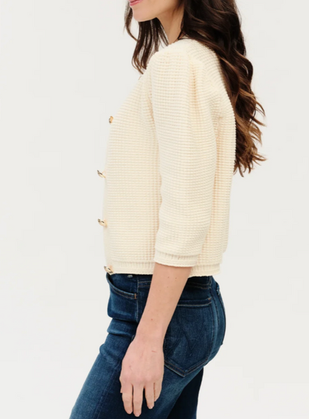 Laura Waffle Puff Sleeve Cardigan