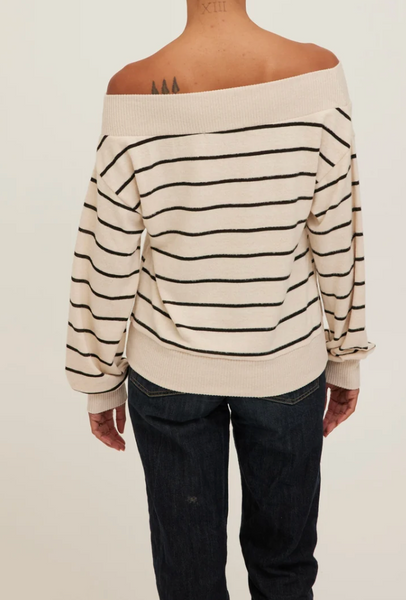 Sonia Stripe Brushed Hacci Wide V Pull Over