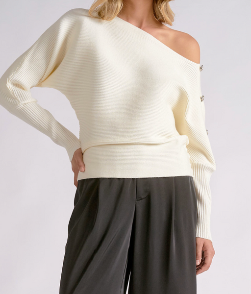 Nia Button Detail Off Shoulder Sweater