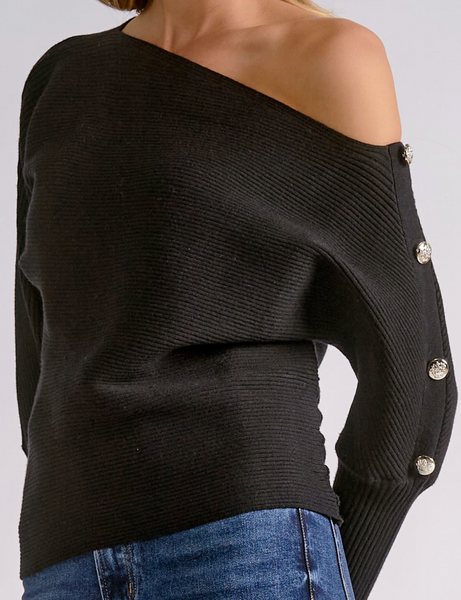 Nia Button Detail Off Shoulder Sweater