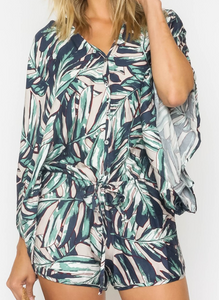 Milos Kimono Sleeve Tropical Print Romper