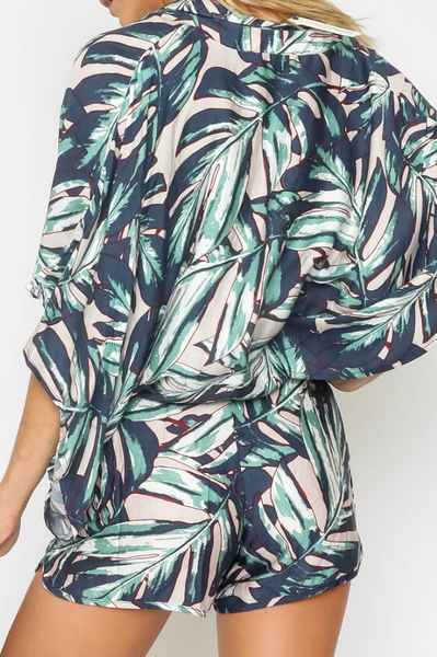 Milos Kimono Sleeve Tropical Print Romper