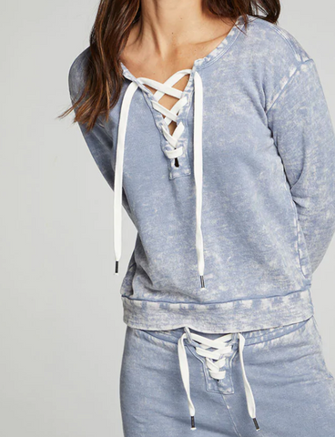 Lacey Lace Up Long Sleeve Pullover